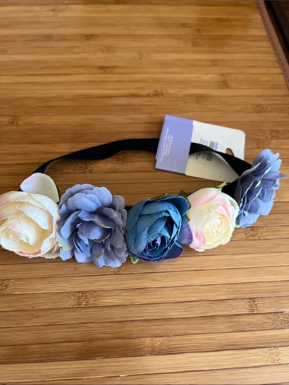 Claire's Blue and Cream Floral Elastic Headband for Kids